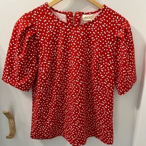 Mellow Day Red Dot Print Puff Sleeve Blouse